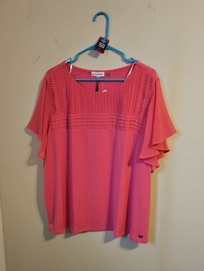 Calvin Klein Pink Flutter Sleeve Blouse. NWT